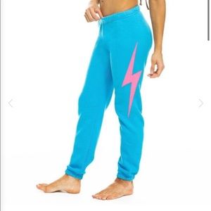 Aviator Nation Lightening Bolt Neon Blue Sweats